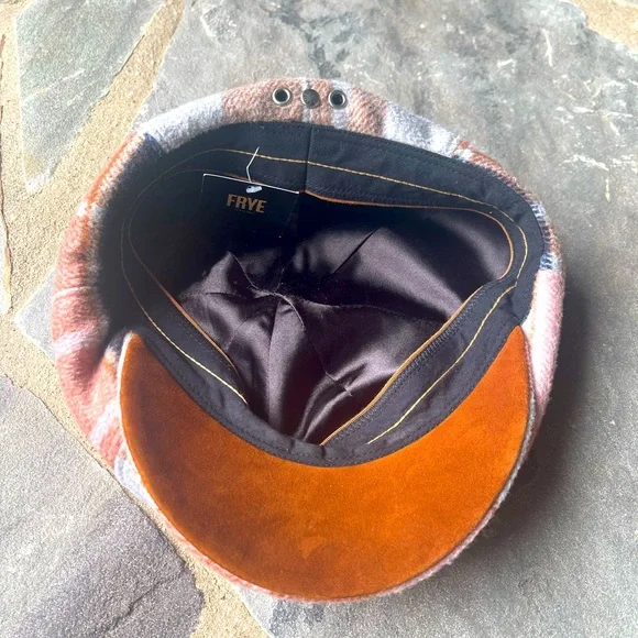 Frye-Orange Plaid Wool-Blend Baker Cap- Tumbleweed Plaid